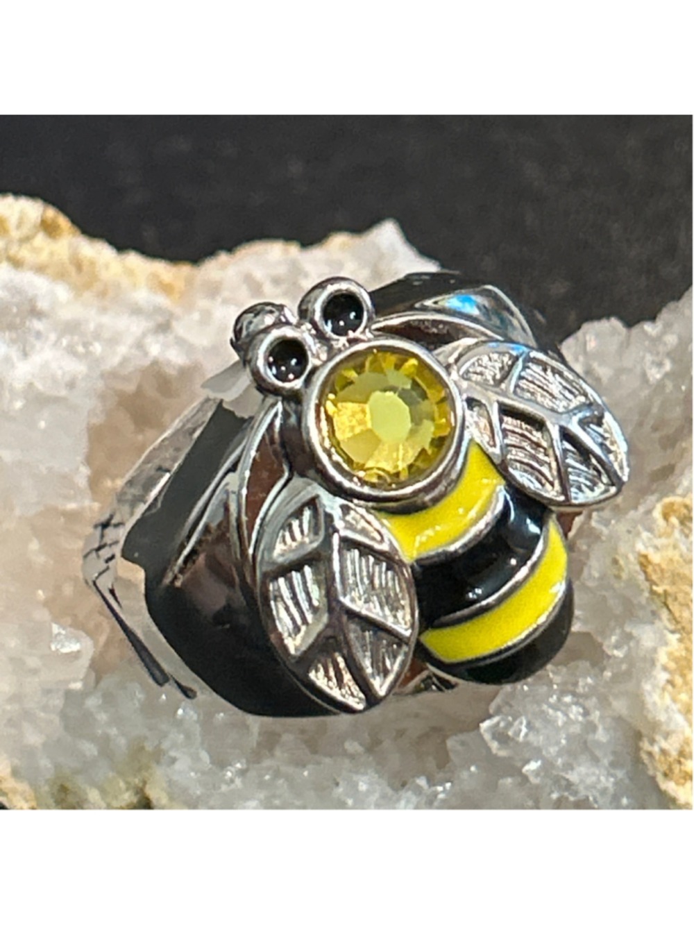 Women's Unbranded Bee Ring size 7 plus stretch Silver and Yellow working